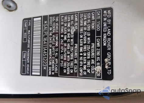 2001 Land Rover Range Rover 4.6 Se z USA, uszkodzony, nr VIN SALPL16411A451223